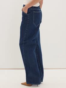 MUSEYN Celana Jeans Denim Biru Tua dengan Kancing dan Sabuk Belakang, Pinggang Rendah - Light Grey - View 3