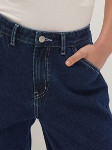 MUSEYN Celana Jeans Denim Biru Tua dengan Kancing dan Sabuk Belakang, Pinggang Rendah - Light Grey - View 5