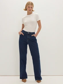 MUSEYN Celana Jeans Denim Biru Tua dengan Kancing dan Sabuk Belakang, Pinggang Rendah - Light Grey - View 1