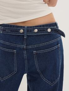 MUSEYN Celana Jeans Denim Biru Tua dengan Kancing dan Sabuk Belakang, Pinggang Rendah - Light Grey - View 6