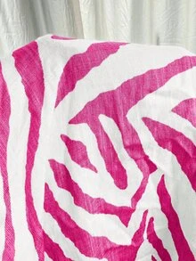 SHEIN EZwear Plus Size Fuchsia Zebra Print Casual Straight Leg Pants - Hot Pink - View 5