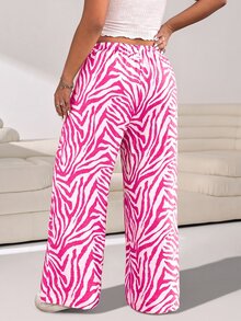 SHEIN EZwear Plus Size Fuchsia Zebra Print Casual Straight Leg Pants - Hot Pink - View 2