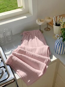 GalTyme Plus Size Light Pink Casual Soft Form Elegant Everyday Vacation Gym Textured Drawstring Waist Pants Formal Lounge Autumn Fall Homewear - Baby Pink - View 12