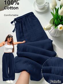 GalTyme Plus Size Women Drawstring Waist Casual Versatile Daily Wear Pants Fall - Navy Blue - View 6