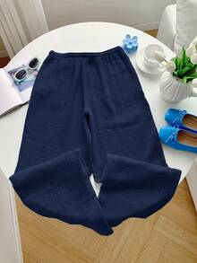 GalTyme Plus Size Women Drawstring Waist Casual Versatile Daily Wear Pants Fall - Navy Blue - View 9