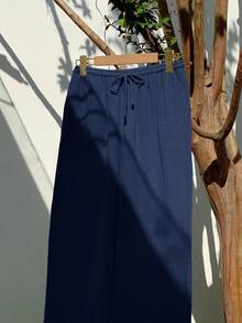 GalTyme Plus Size Women Drawstring Waist Casual Versatile Daily Wear Pants Fall - Navy Blue - View 8