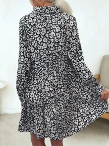 SHEIN Women's Casual Boho Ditsy Floral Short Dress, Autumn Vacation Black And White Polka Dot - Black and White - View 2