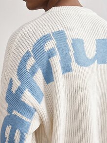 TOKVUE Men's Letter Print Drop Shoulder Long Sleeve Loose Sweater - White - View 5