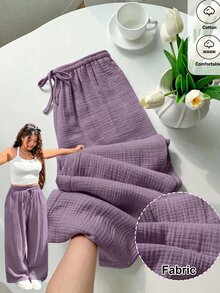 GalTyme Purple Plus Size Women's Casual Drawstring Waist Pants Fall - Violet Purple - View 5