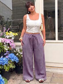 GalTyme Purple Plus Size Women's Casual Drawstring Waist Pants Fall - Violet Purple - View 3