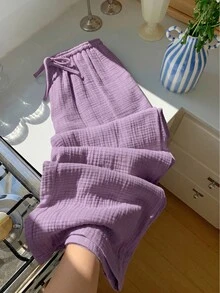 GalTyme Purple Plus Size Women's Casual Drawstring Waist Pants Fall - Violet Purple - View 9