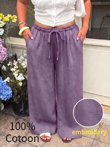 GalTyme Purple Plus Size Women's Casual Drawstring Waist Pants Fall - Violet Purple - View 1