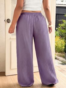 GalTyme Purple Plus Size Women's Casual Drawstring Waist Pants Fall - Violet Purple - View 2