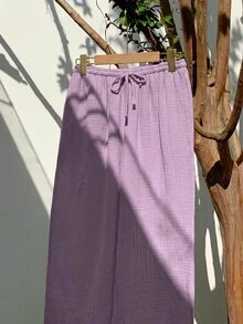 GalTyme Purple Plus Size Women's Casual Drawstring Waist Pants Fall - Violet Purple - View 6