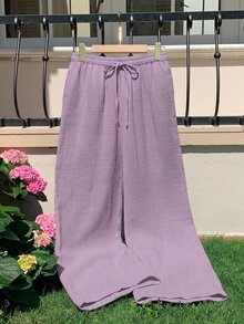 GalTyme Purple Plus Size Women's Casual Drawstring Waist Pants Fall - Violet Purple - View 8