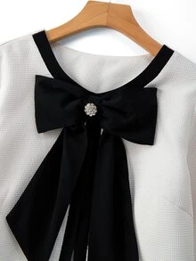 GlowEve CURVE Plus Size Women's Luxury Elegant Decorative Buckle Design Contrast Color Bow Jacket, Suitable For Dating Office Work Party Occasions White Autumn Fall - Beige - View 7