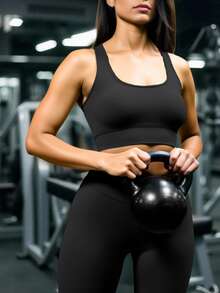 Innovista Conjunto Esportivo Feminino Preto e Vermelho com Costas Abertas e Canelado, Conjunto de Academia, Conjunto de Exercícios, Conjunto de Pilates e Yoga, Roupa Esportiva, Roupa Ativa, Push Up, Levantamento de Bumbum, À Prova de Agachamento, Controle de Barriga - Preto - Visão 5