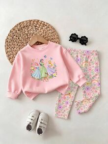 Set Pakaian Kasual Sehari-hari untuk Bayi Perempuan Bergambar Kartun, Lengan Panjang, Leher Bulat, dan Sweatshirt/Celana Olahraga - MultiWarna - View 3