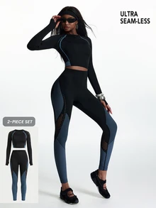 Innovista Innovista Women's Colorblock Sports Set Gym Set Workout Set Pilates Yoga Set Sportswear Activewear Push Up Booty Lift Squat Proof Tummy Control Compression - Black - View 4