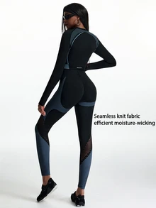 Innovista Innovista Women's Colorblock Sports Set Gym Set Workout Set Pilates Yoga Set Sportswear Activewear Push Up Booty Lift Squat Proof Tummy Control Compression - Black - View 10