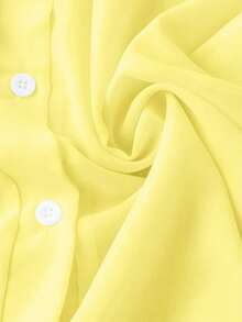 Franclia Collar Basic Transparent Solid Color Minimalist Casual Shirt Vacation Yellow Summer - Yellow - View 4