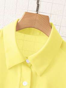 Franclia Collar Basic Transparent Solid Color Minimalist Casual Shirt Vacation Yellow Summer - Yellow - View 5