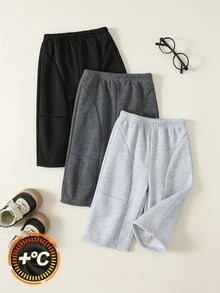 SHEIN Baby Boy Solid Color Casual Versatile Daily Wear Long Winter Pants 3pcs/Set - Multicolor - View 2