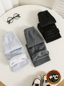 SHEIN Baby Boy Solid Color Casual Versatile Daily Wear Long Winter Pants 3pcs/Set - Multicolor - View 4