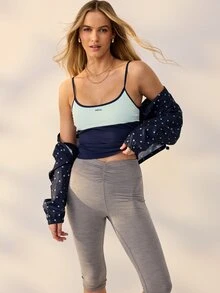 Aralina Leisurewear Active Contrast Colour Panel With Removable Cups Yoga Pilates Gym Workout Tank - Navy Blue - View 6