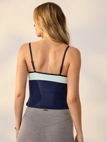 Aralina Leisurewear Active Contrast Colour Panel With Removable Cups Yoga Pilates Gym Workout Tank - Navy Blue - View 2