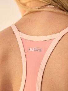 Aralina ملابس رياضية نشطة للنساء 2 قطعة توب بدون أكمام بظهر رياضي مع حواف متباينة وتايتس يوجا بيلاتس جيم تمارين رياضية طقم قطعتين - وردي - مشاهدة 5