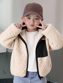 Cozy Pixies 女童泡泡抓絨加厚撞色連帽長袖開襟外套 - 黑色 - 查看 4