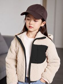Cozy Pixies 女童泡泡抓絨加厚撞色連帽長袖開襟外套 - 黑色 - 查看 7