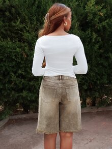 Yess Loren 女式甜美蕾丝边长袖 T 恤，修身款三扣休闲白色 T 恤上衣夏季 - 白色 - 查看 2