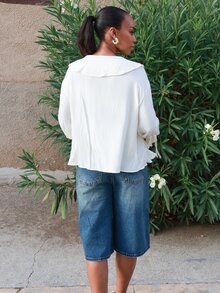 Yess Loren Elegant Linen Blend Ruffle Hem Sheer Blouse, Suitable For Beach, Brunch, Casual Wear, White, Graceful, Outdoor,Summer Top - Apricot - View 2