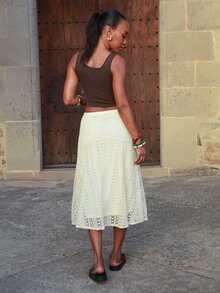Yess Loren Women's Summer Hollow Textured A-Line Skirt Petite - Beige - View 2