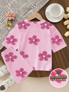 SHEIN 一套女童休闲舒适时尚可爱碎花短袖T恤短裤套装，适合春夏外出、休闲、度假。 - 彩色 - 查看 2