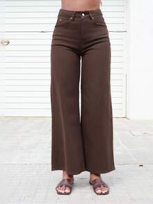 Yess Loren Women's Pocket Button Casual Versatile Daily Wear Wide Leg Jeans - Brown - View 4