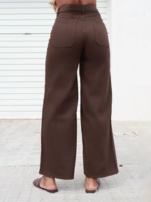 Yess Loren Women's Pocket Button Casual Versatile Daily Wear Wide Leg Jeans - Brown - View 2
