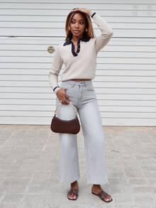 Yess Loren 女式夏季宽松休闲破洞牛仔裤 - 灰色 - 查看 3
