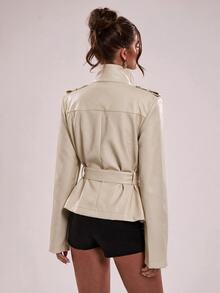 SHEIN BAE Mantel Trench Wanita Elegan Gaya Jalanan dengan Kancing, Kerah Tinggi, dan Lengan Panjang - Aprikot - View 5