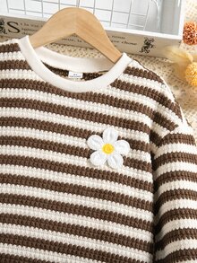 SHEIN Kids Young Girl Striped Crew Neck Sweatshirt And Pants Casual Cute Daily Outfit Set - Multicolor - View 9