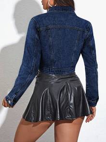 EMERY ROSE Jaket Denim Longgar Ukuran Besar Warna Gelap Polos Terbaru untuk Musim Panas - Biru - View 2