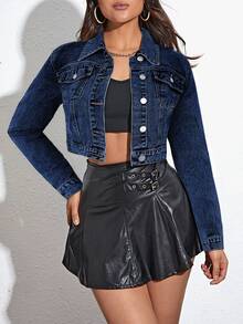 EMERY ROSE Jaket Denim Longgar Ukuran Besar Warna Gelap Polos Terbaru untuk Musim Panas - Biru - View 7