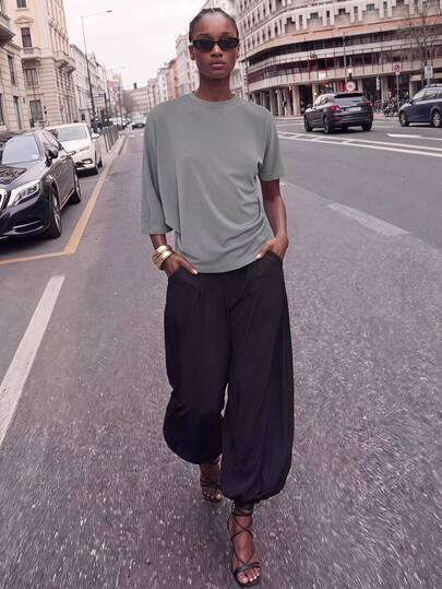 Maija Light Grey Women's Knit Top Asymmetrical Sleeves Summer Urban Minimalist Casual Halloween Festival Party Lounge Everyday Travel Going Out