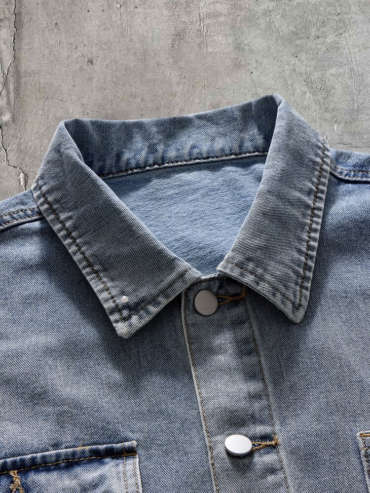 SIGLOCORE Men's Long Sleeve Single-Breasted Casual Pocket Denim Jacket - Blue - View 5