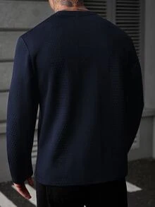 EGENSIO Men's Colorblock Casual Versatile Daily Long Sleeve T-Shirt - Navy Blue - View 2