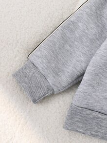 SHEIN Playful Pals 2pcs Toddler Boy Sweatshirt Joggers Cute Grey Letter Embroidery Stripe Long Sleeve Round Neck Thick School Winter Cargo Jogging Birthday Boy Rib Knit - Grey - View 6