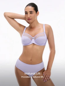 LUVLETTE Plus Unlined Full Coverage Side Support Purple Mesh Sheer Basic Breezy Comfort Minimizer Women Lingerie Intimates Bra - Lilac Purple - View 9