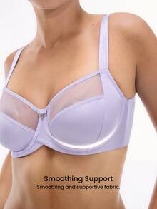LUVLETTE Plus Unlined Full Coverage Side Support Purple Mesh Sheer Basic Breezy Comfort Minimizer Women Lingerie Intimates Bra - Lilac Purple - View 3